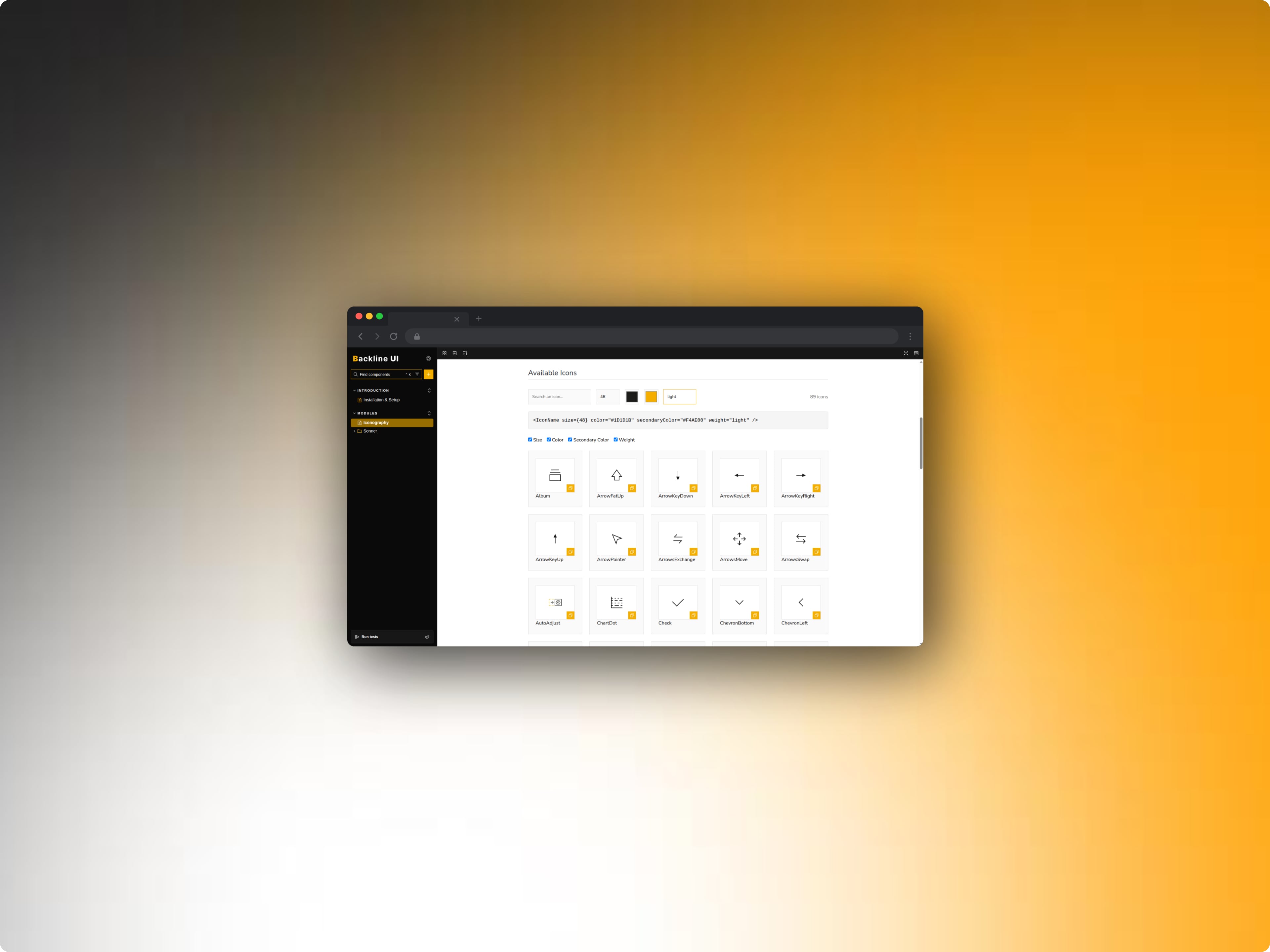 Aperçu du projet Backline UI